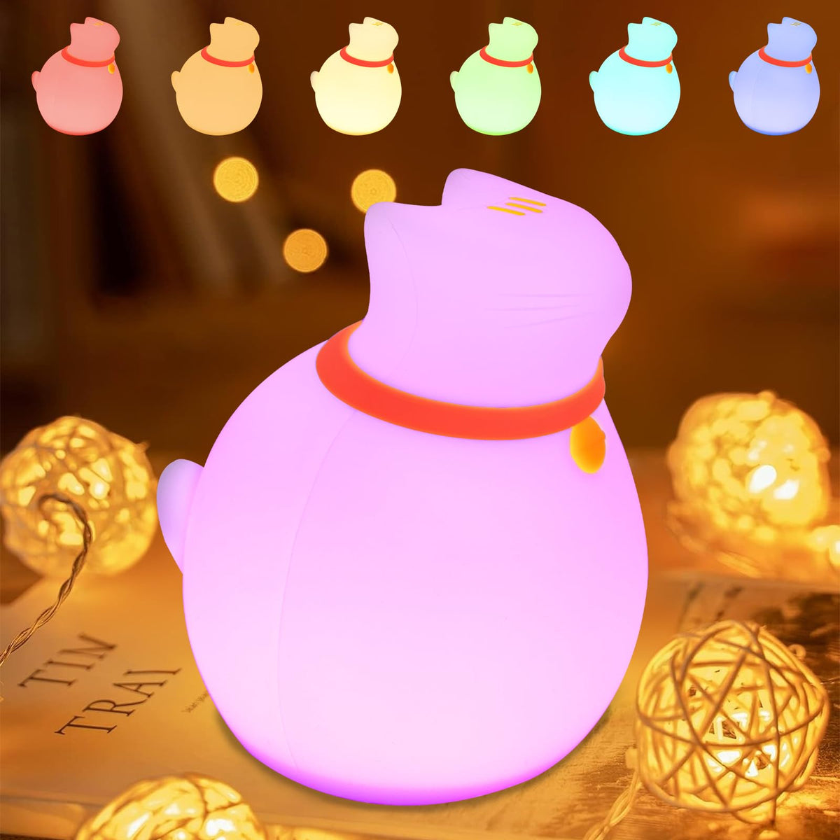 MAGOHMT cat night light displaying 7 colors for cozy ambiance