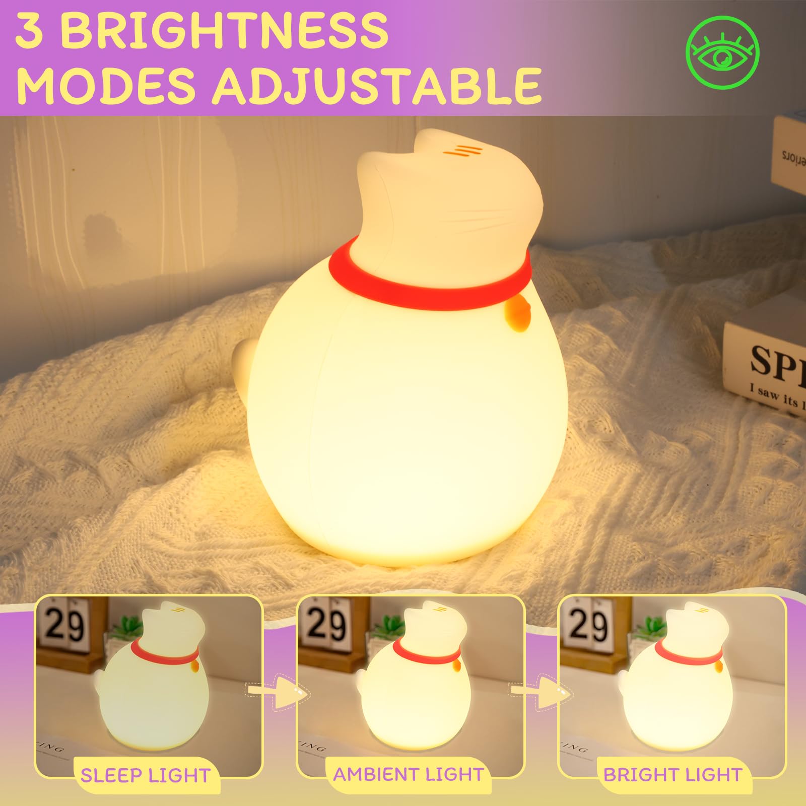 MAGOHMT Cat Night Light in nursery delivers a soft, safe silicone glow.
