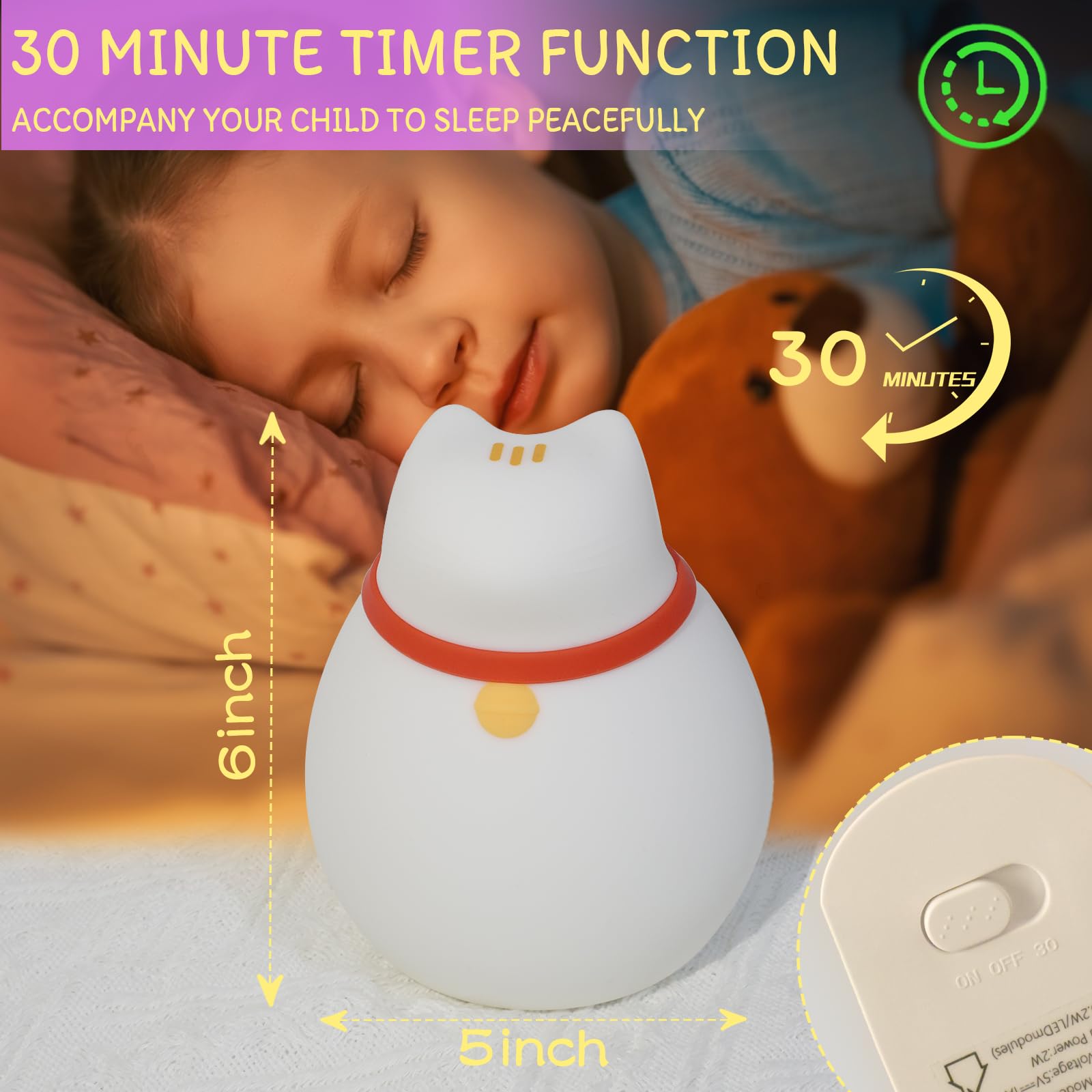 MAGOHMT Cat Night Light timer feature supports gentle bed routines.