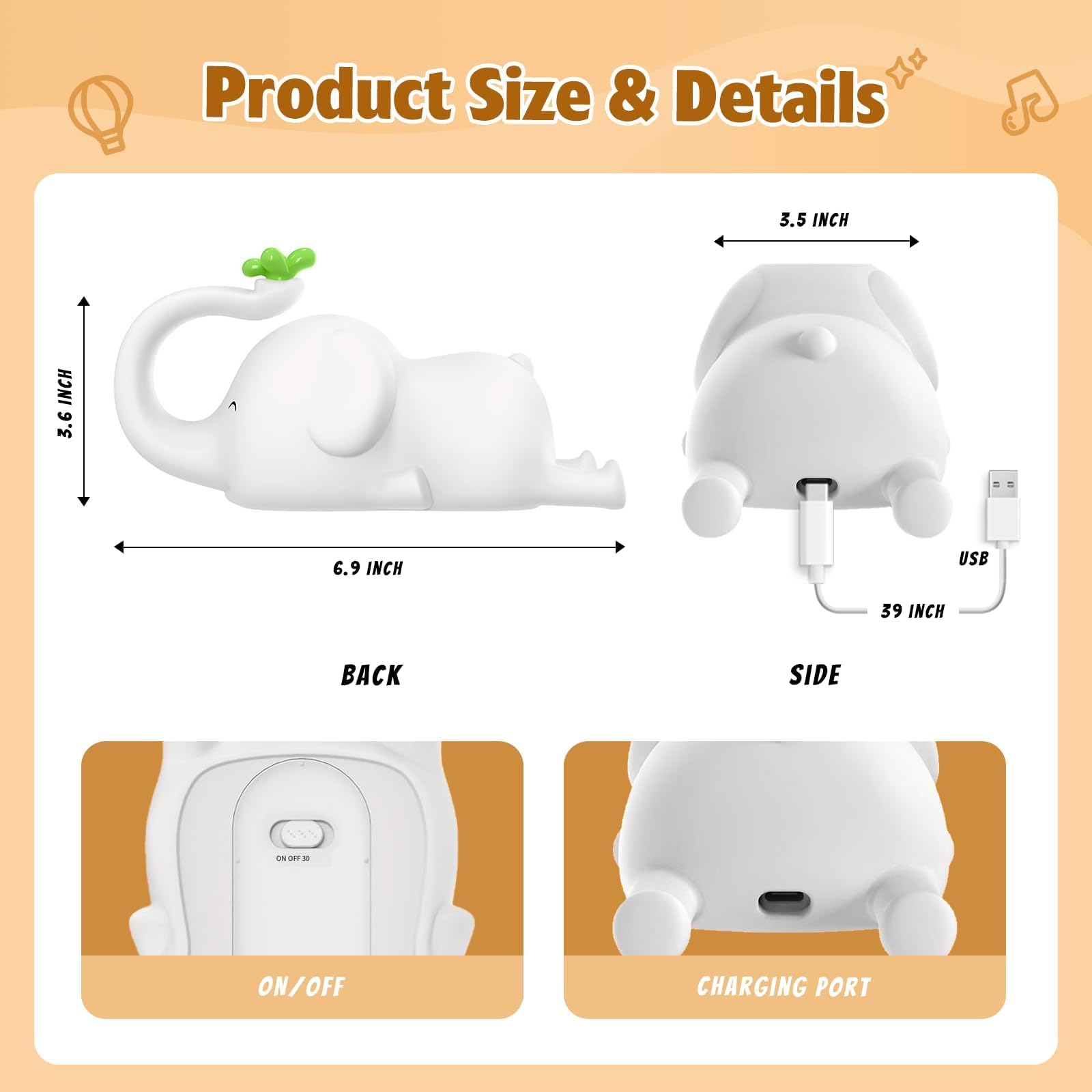 MAGOHMT elephant night light legs double as a compact phone stand