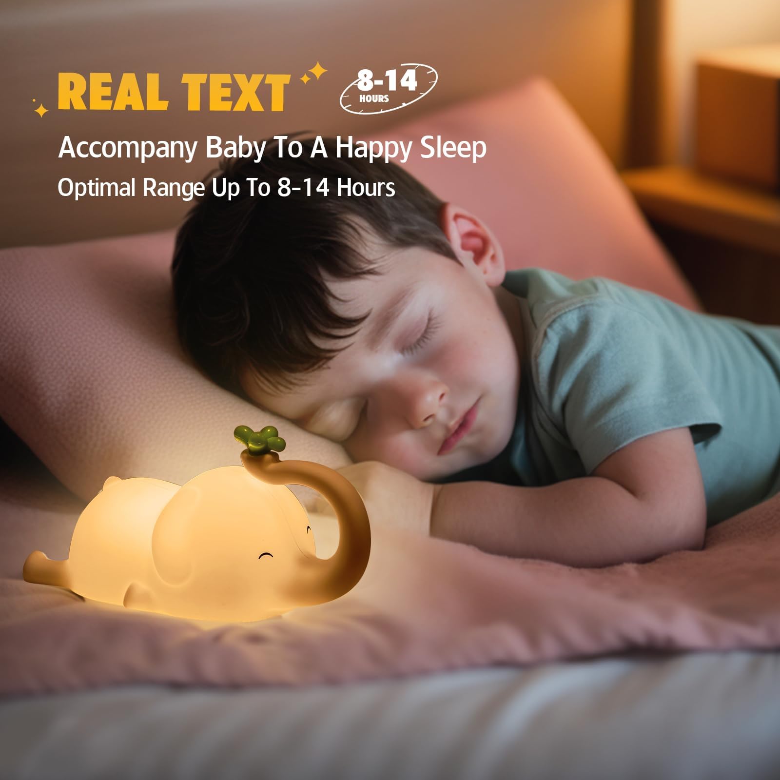 MAGOHMT elephant night light glowing from the side for gentle ambiance