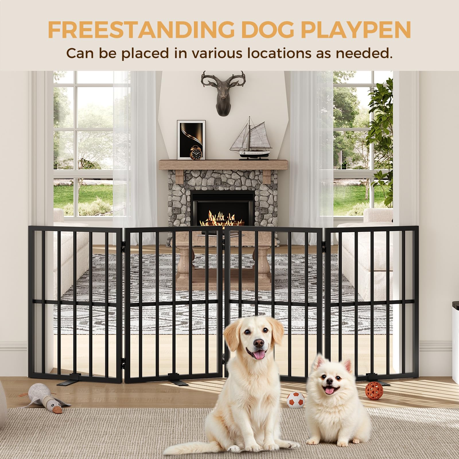 Mahancris dog gate placed in doorways creates safe flow between rooms.