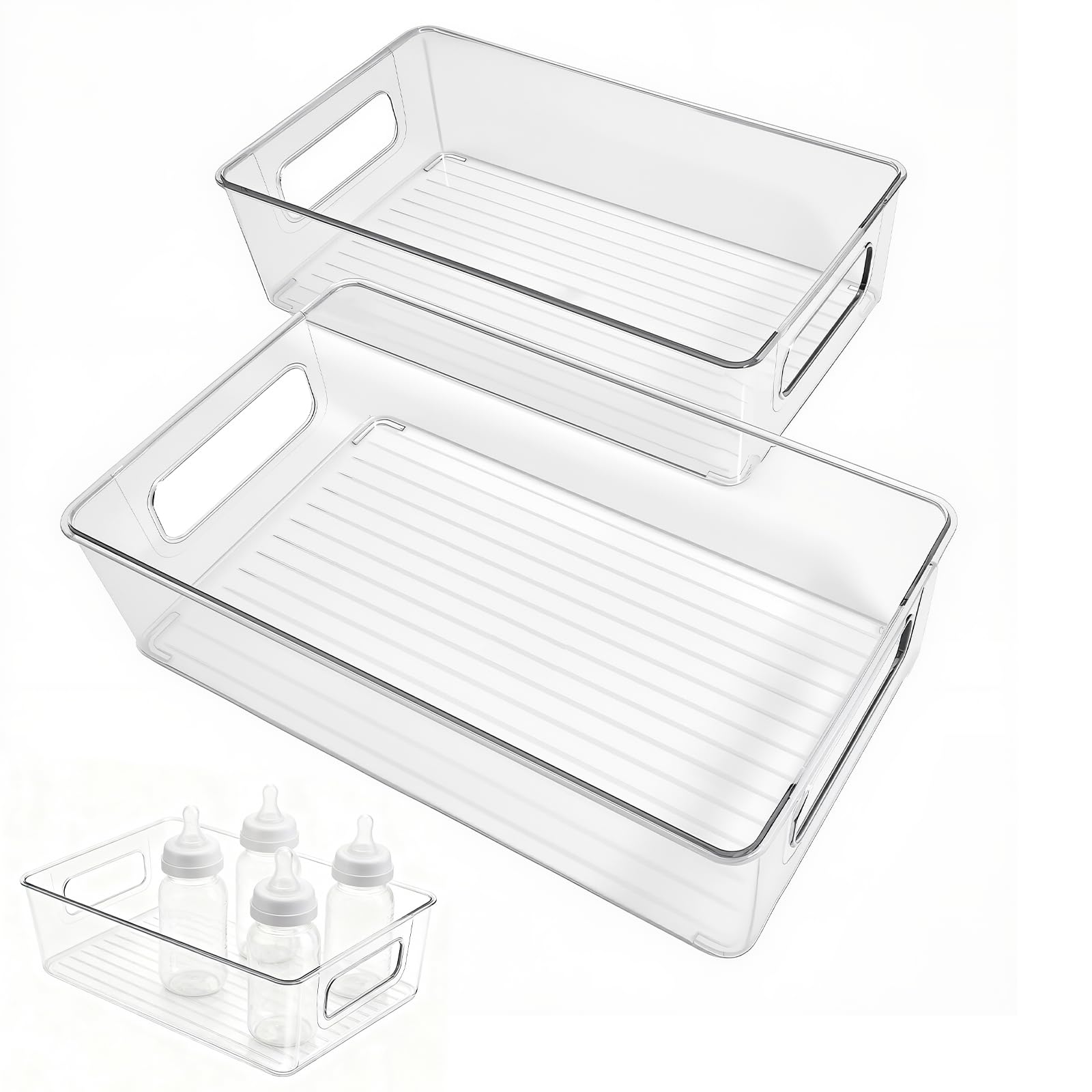 MAIDIWUDI clear baby bottle organizer 2pack keeps cabinet clutter low and bottles within reach.