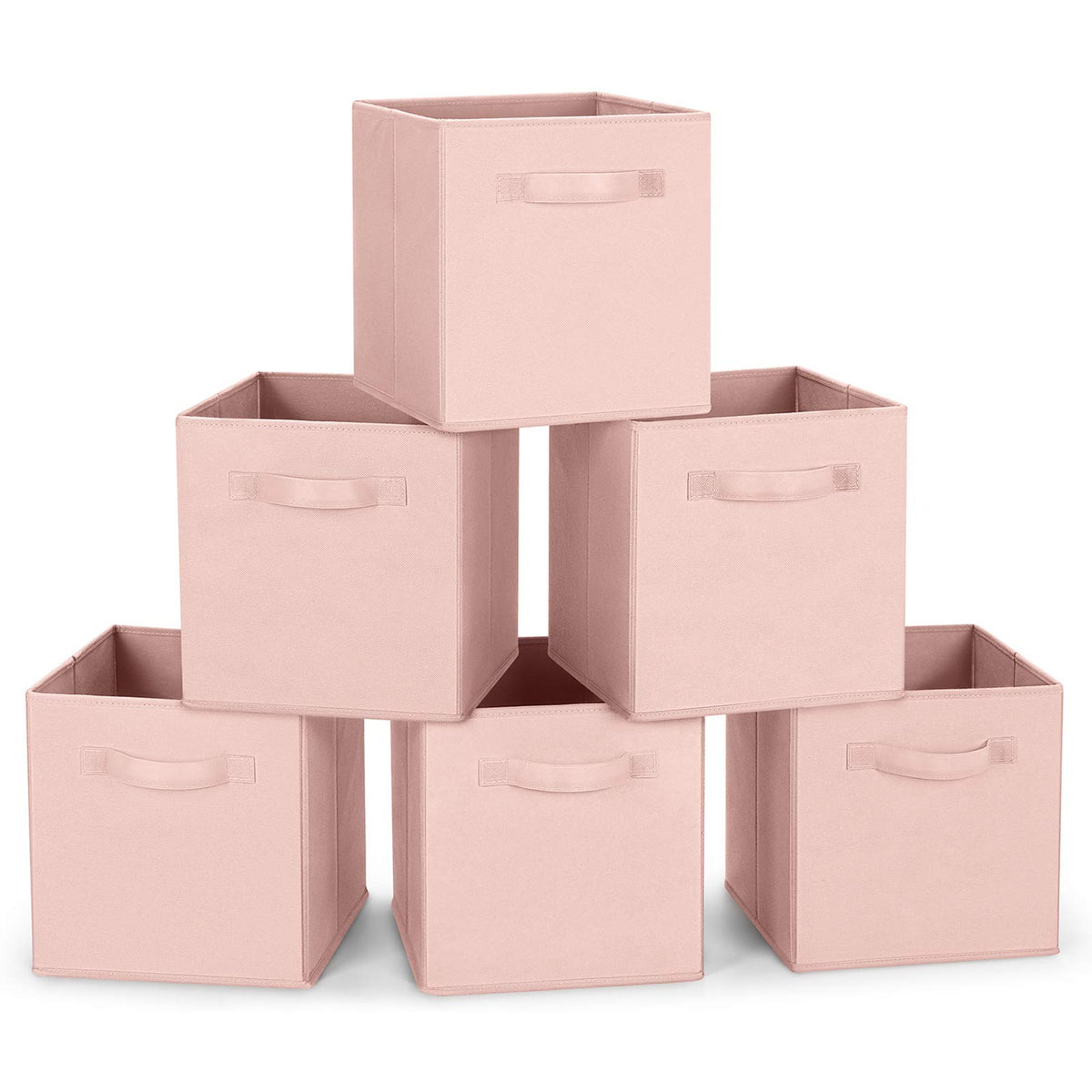 MaidMAX pink fabric storage bin, front view, keeps closet organized.