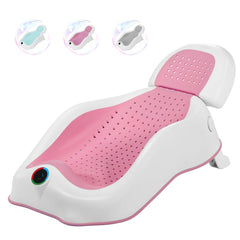 MAIKKB baby bath support with thermometer gently cradles a newborn for safe washing.