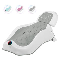 MAIKKB baby bath support with thermometer shows temperature cues for newborns