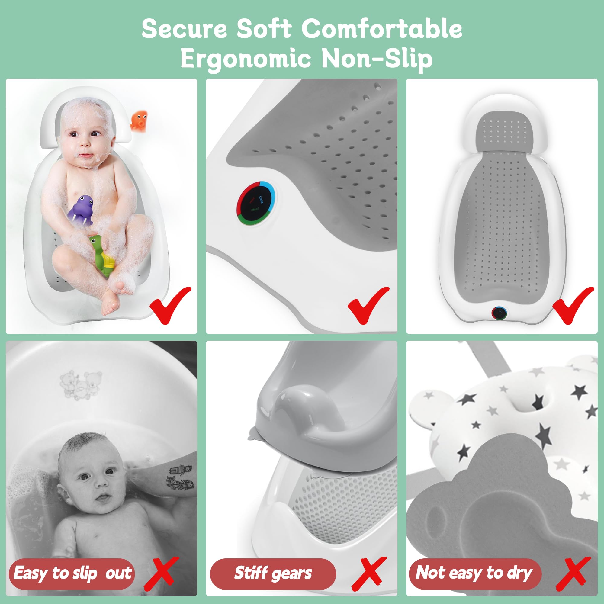 MAIKKB ergonomic curved design cradles baby with hands-free bathing