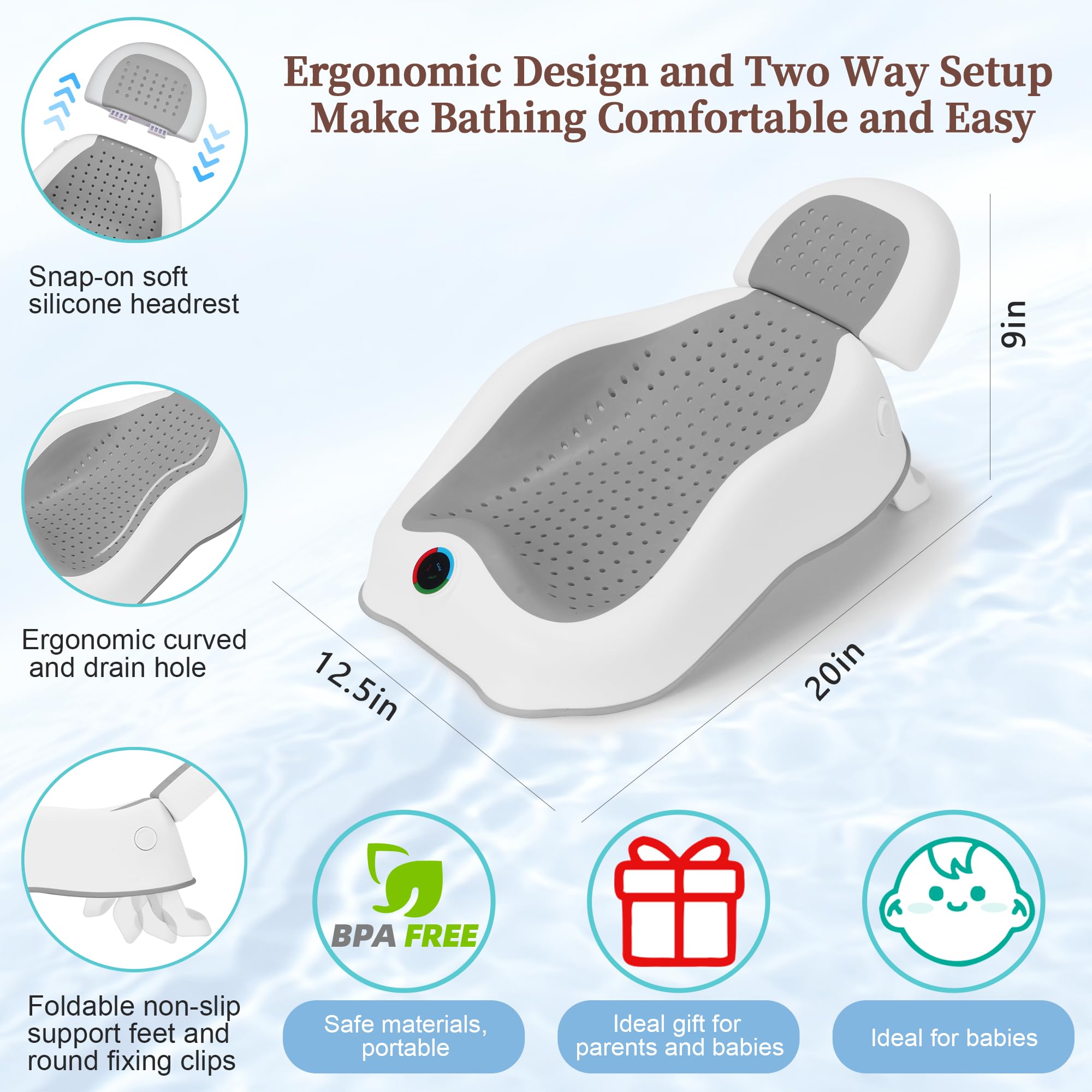 MAIKKB slip-resistant bottom stabilizes the newborn tub on wet surfaces