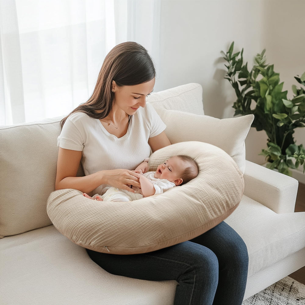 Two-pack muslin covers provide easy rotation during feeding and messes.