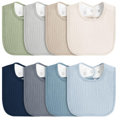 MairMore 8-pack baby muslin bibs in solid colors protect outfits during feeding