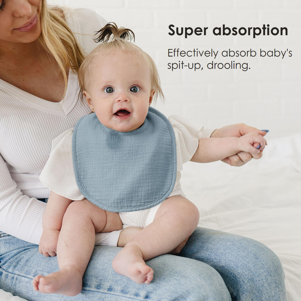 MairMore bibs with adjustable nickel-free snaps grow with baby from newborn to toddler