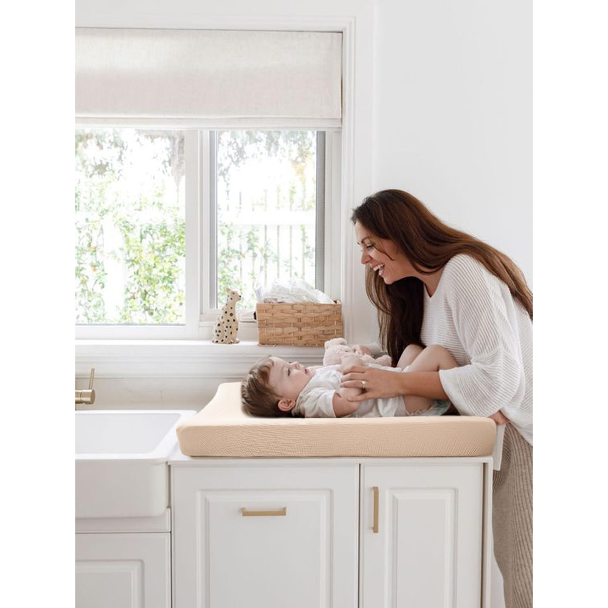 MairMore changing pad cover ivory clay two-pack ready for nursery use.