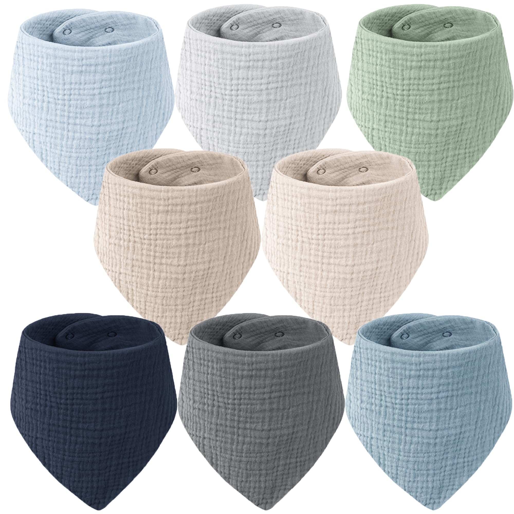 MairMore muslin bandana bibs 8-pack offer soft absorption for daily drool.