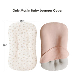 MairMore muslin baby lounger cover pink blossom nursery styling, coordinates with decor while keeping baby comfy.