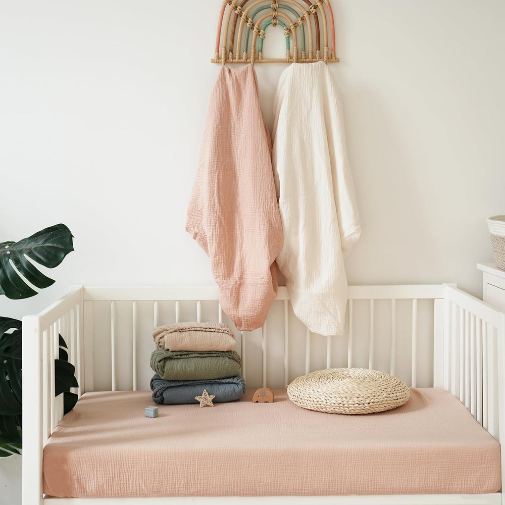 MairMore muslin crib sheet 2-pack ready for quick changes.