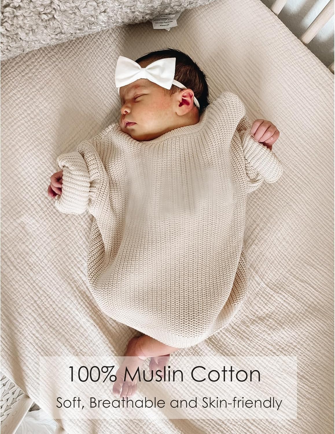 MairMore muslin crib sheet ivory color highlights gentle softness for naps.