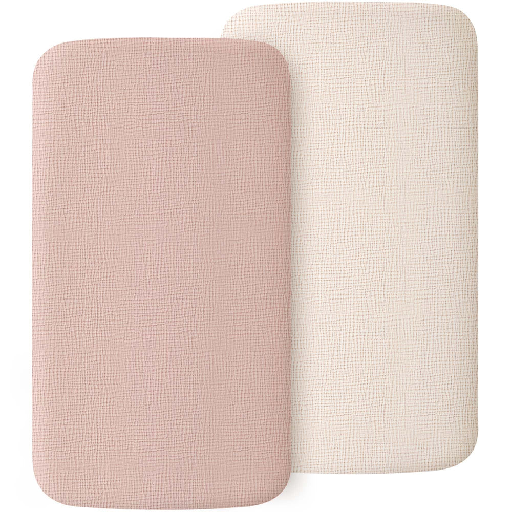 MairMore muslin fitted bassinet sheet in soft, breathable fabric for baby comfort