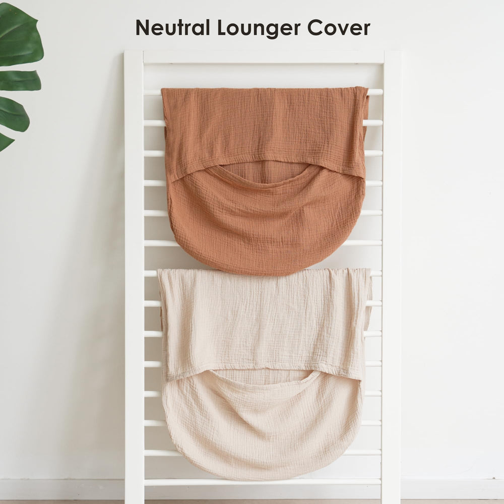 MairMore muslin lounger cover caramel on a baby lounger