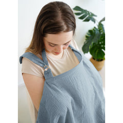 MairMore muslin nursing cover used as stroller canopy on the go.