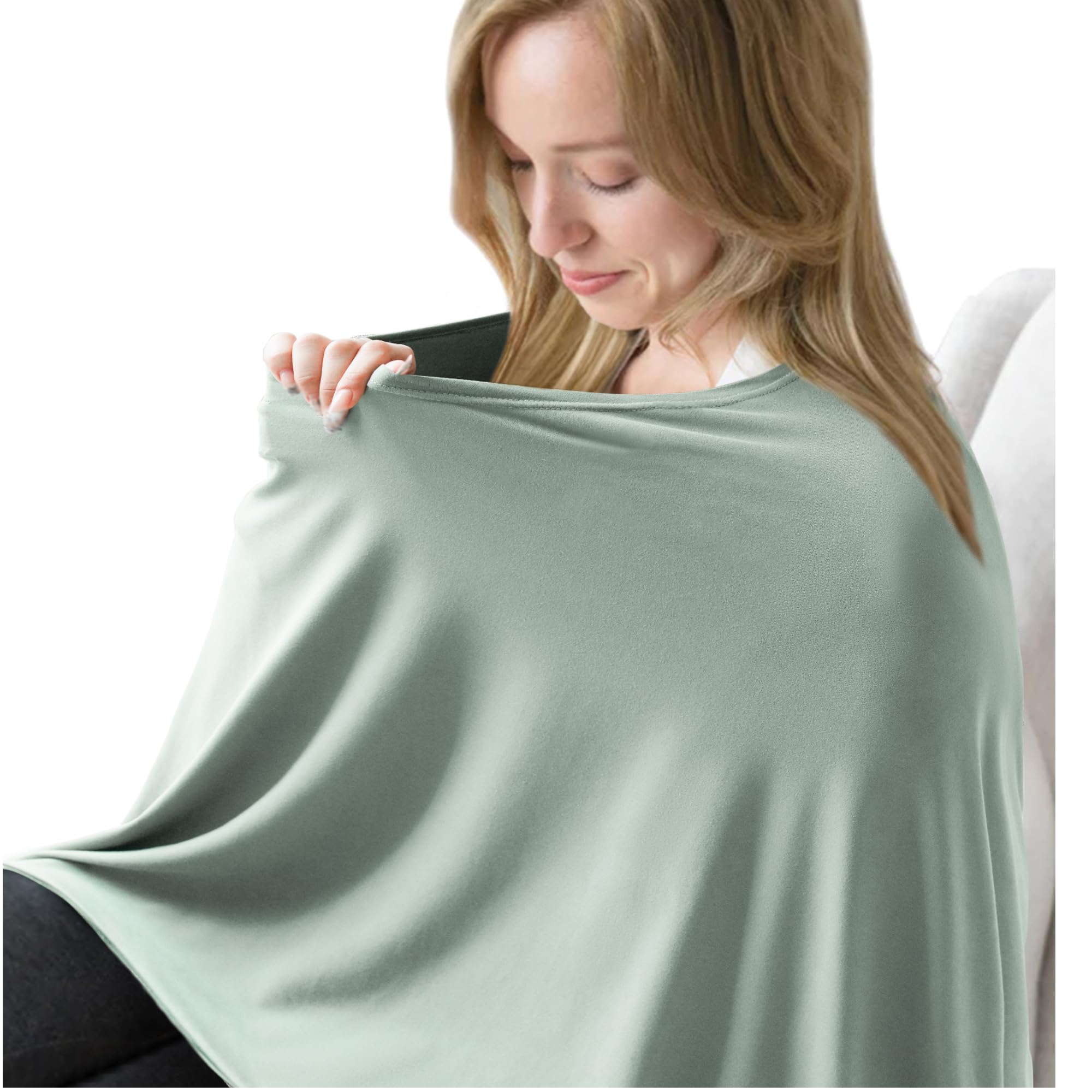 MairMore nursing cover in green with breathable fabric for comfortable feeding
