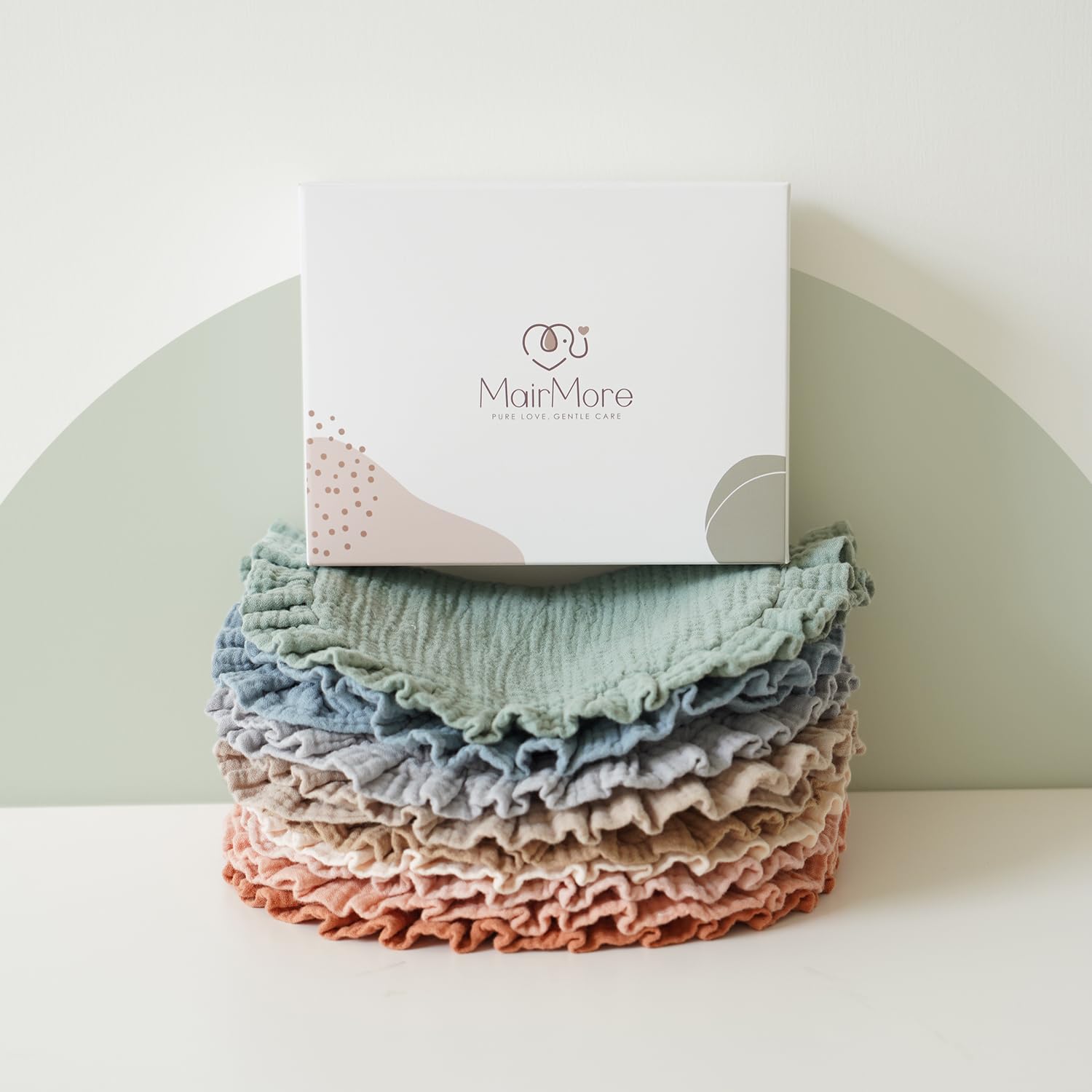 MairMore soft-breathable muslin bib protects skin during drool and feeding.