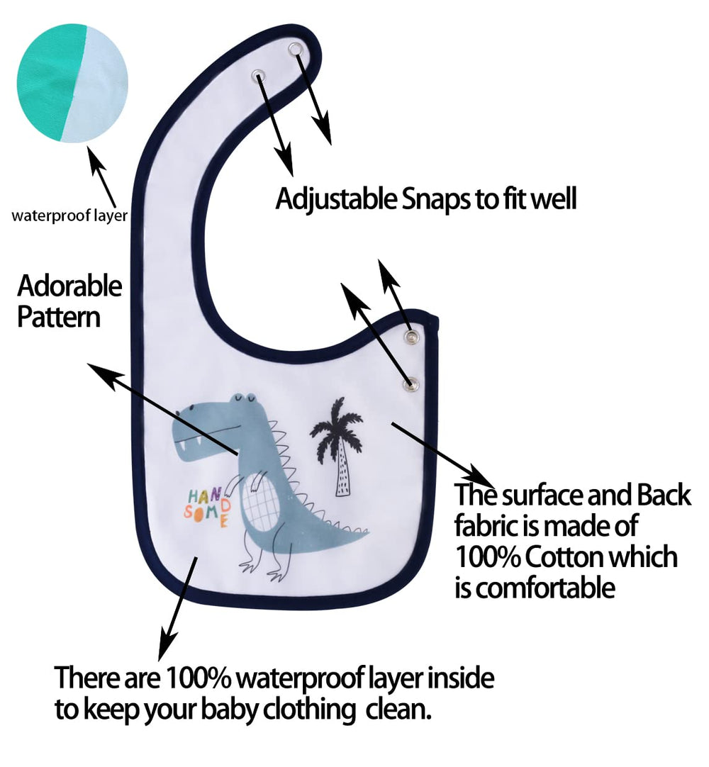 Maiwa adjustable-button bibs provide two sizes to fit growing infants.