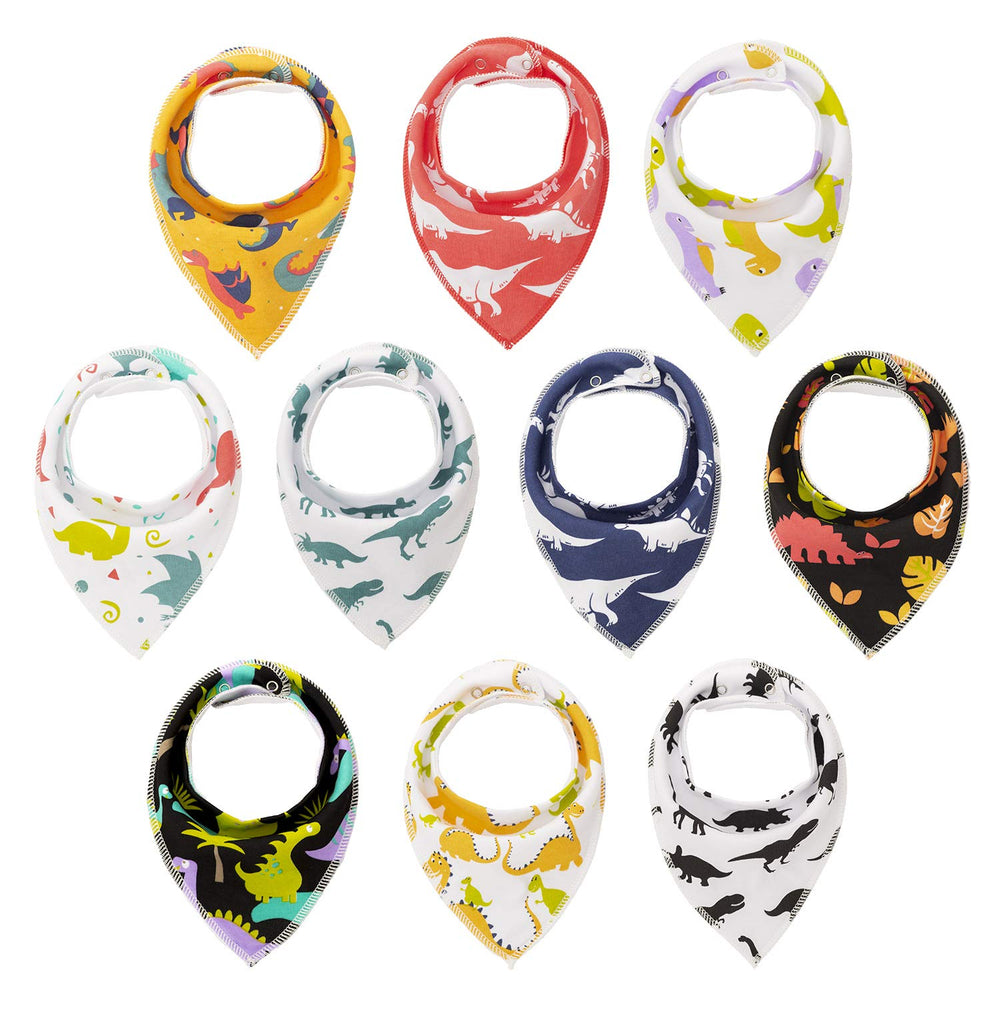 Maiwa dinosaur bandana bibs pack 1 shown with drool protection for teething babies