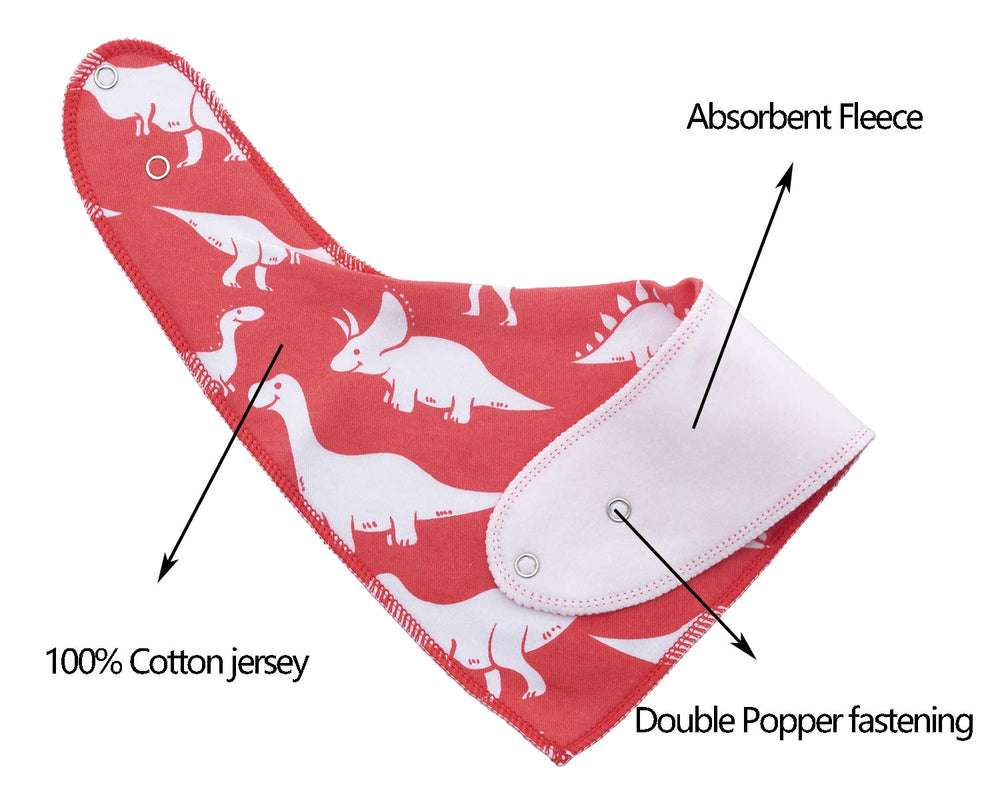 Maiwa dinosaur bandana bibs pack 3 on baby for versatile fashion and absorbency