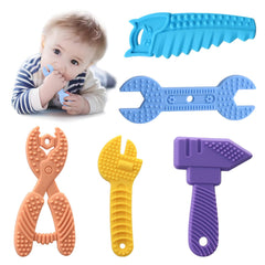 Majobee silicone teether set with five shapes and bright colors for sensory exploration