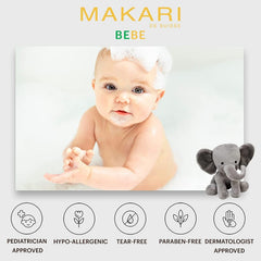 Makari Baby Soap with shea butter detail emphasizes nourishing moisture for dry patches.
