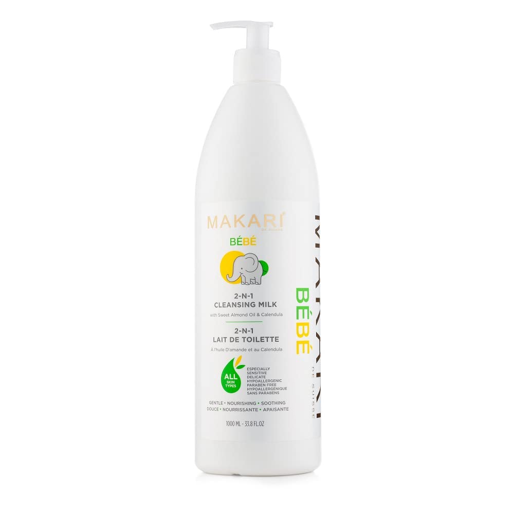 Makari Bebe Cleansing Milk 1000ml bottle for gentle baby cleansing.