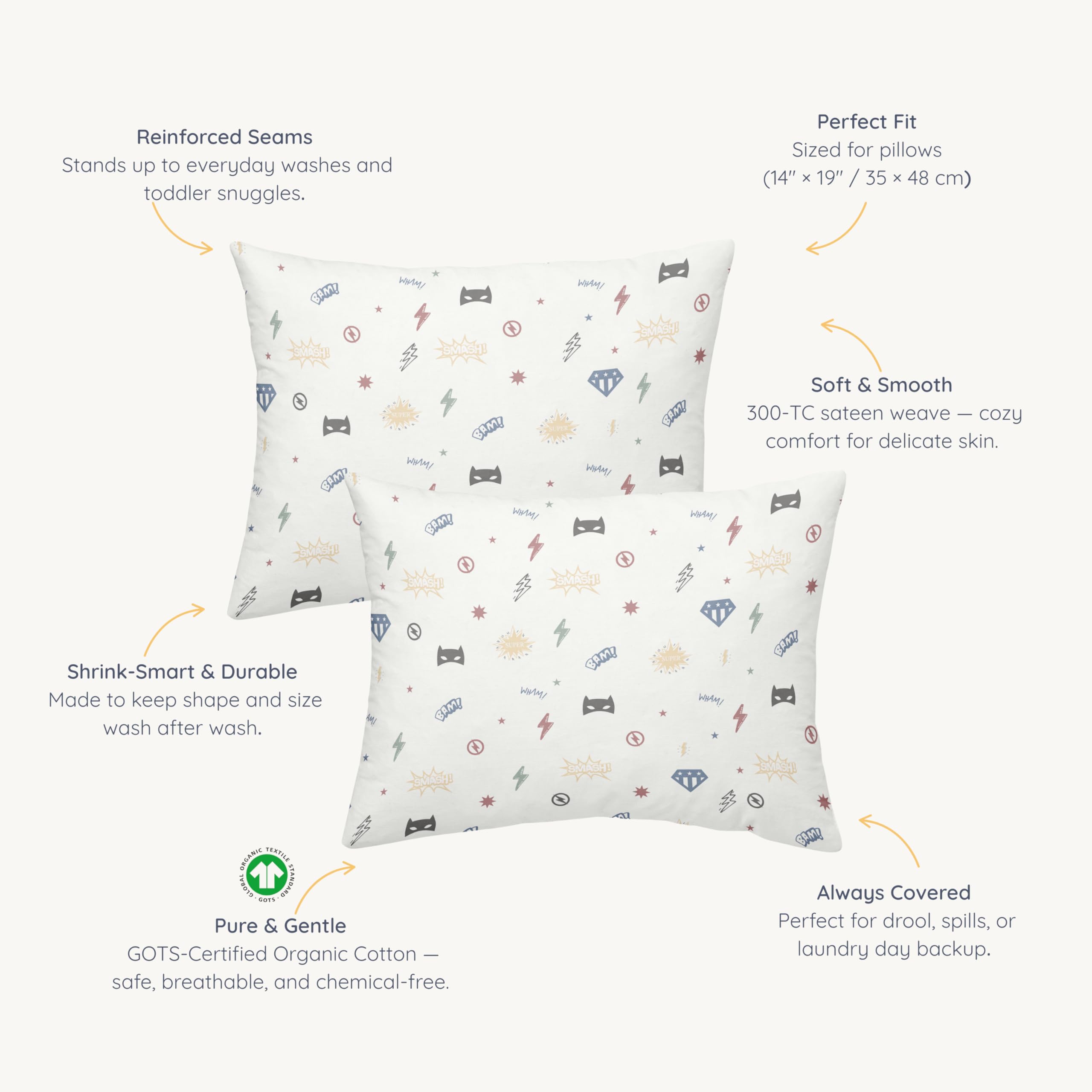 Makemake Organics pillowcase showing 8-inch deep envelope closure