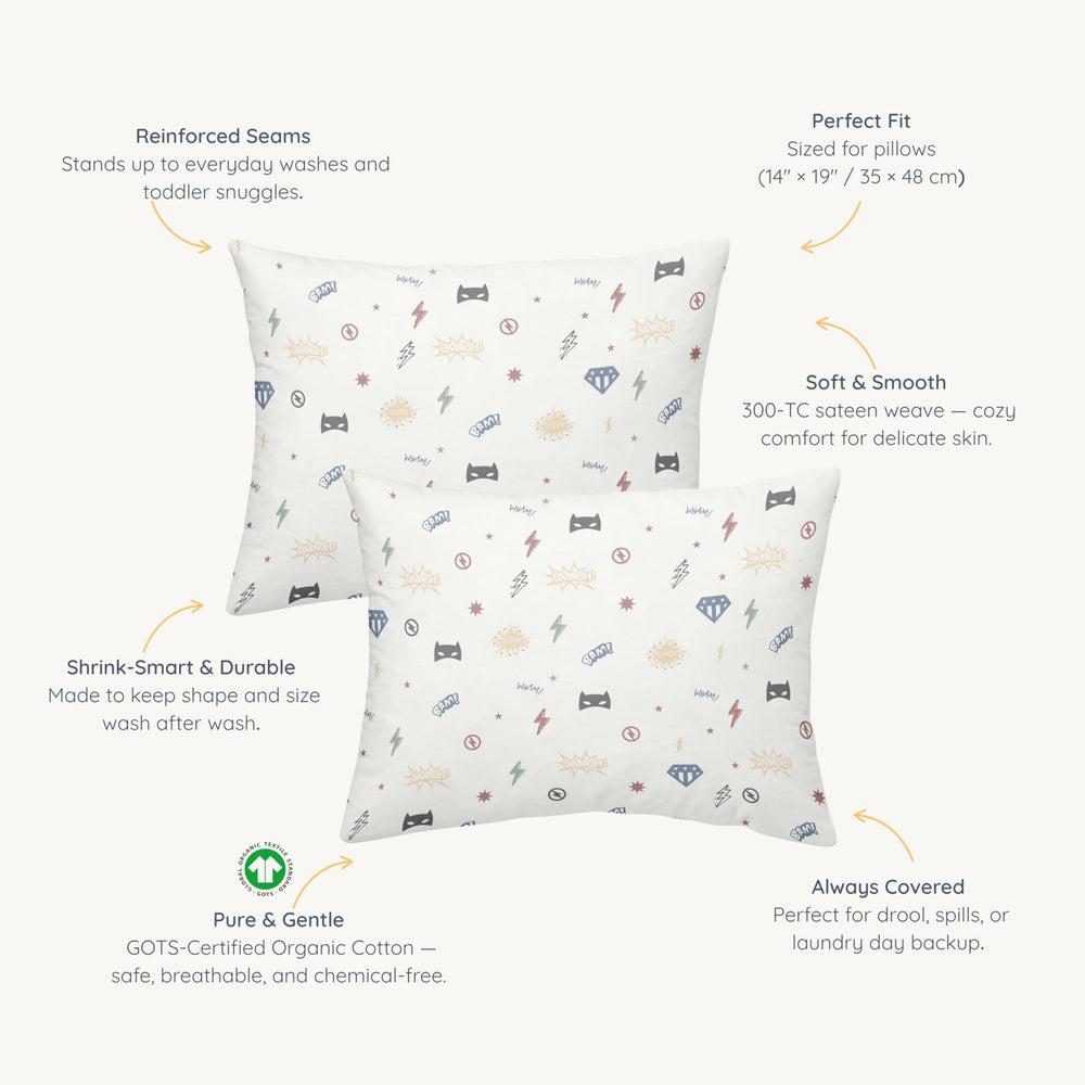 Makemake Organics pillowcase showing 8-inch deep envelope closure