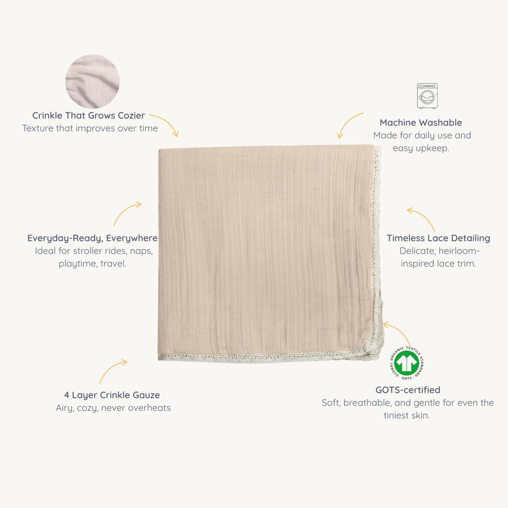 MakeMake Organics muslin blanket presented in reusable gift packaging for new baby.