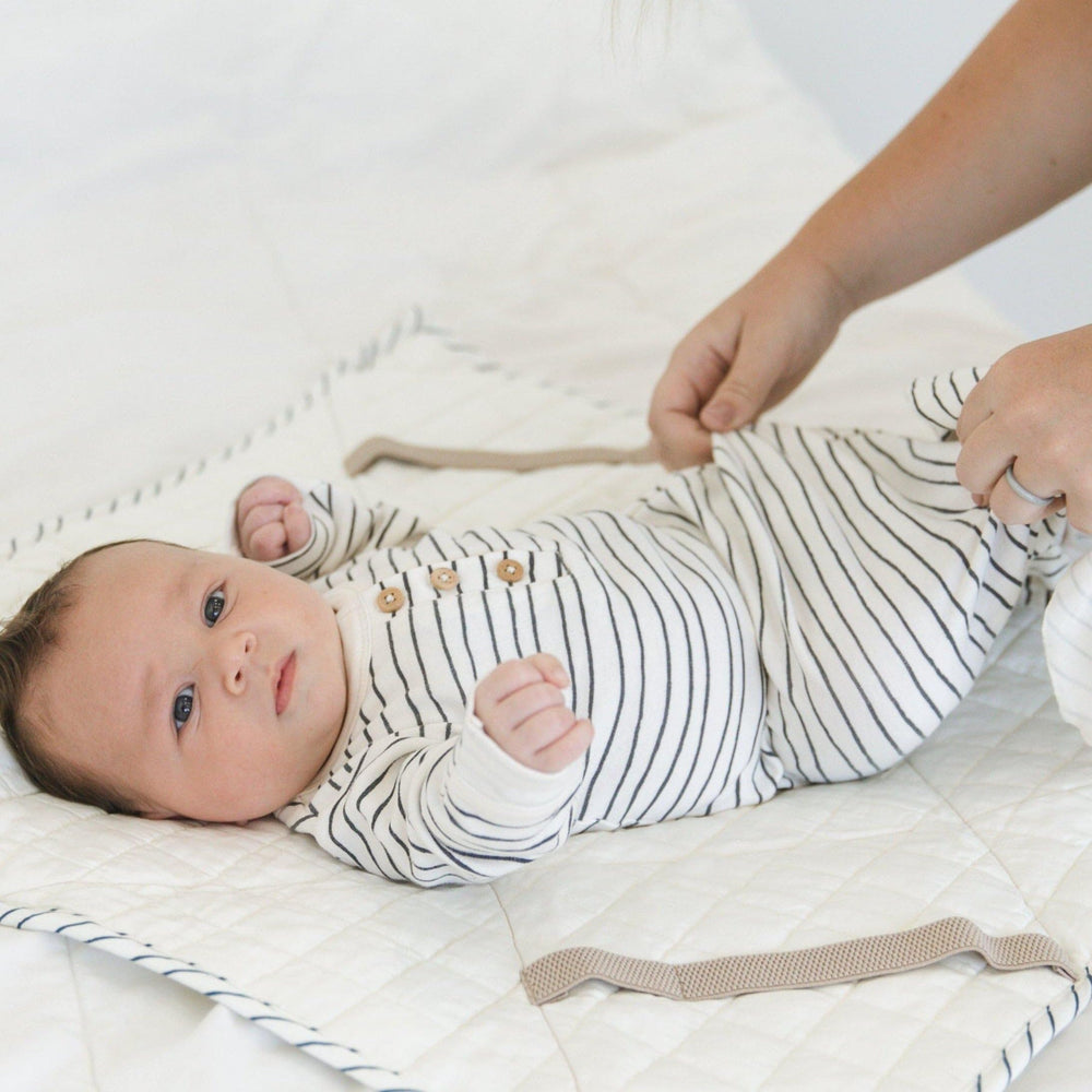 Makemake Organics changing pad blue stripes interior elastic bands keep essentials organized
