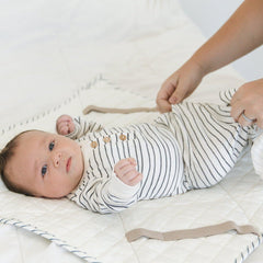 Makemake Organics changing pad blue stripes interior elastic bands keep essentials organized