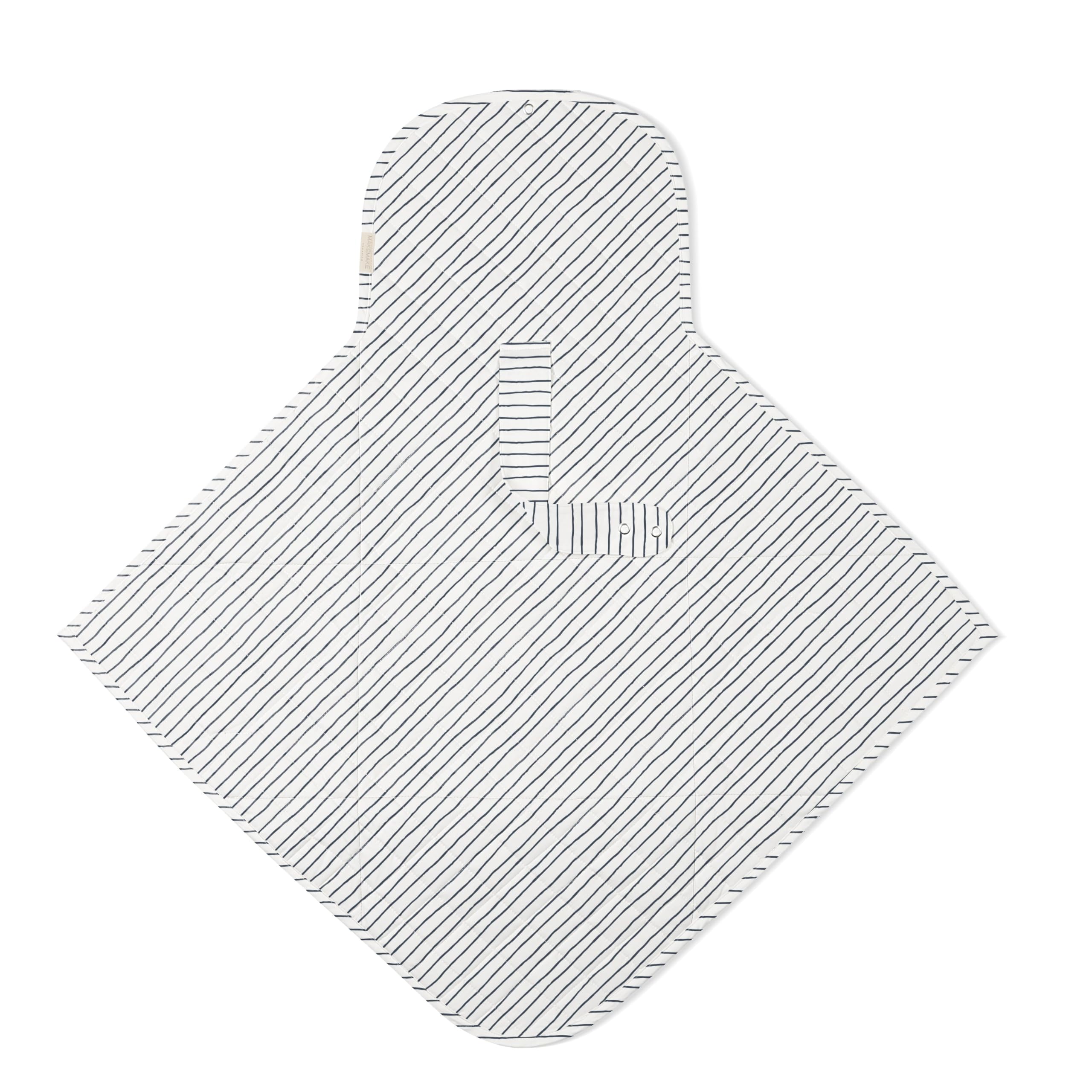 Makemake Organics changing pad blue stripes tucked in a bag for quick access