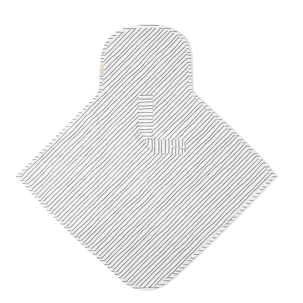 Makemake Organics changing pad blue stripes tucked in a bag for quick access