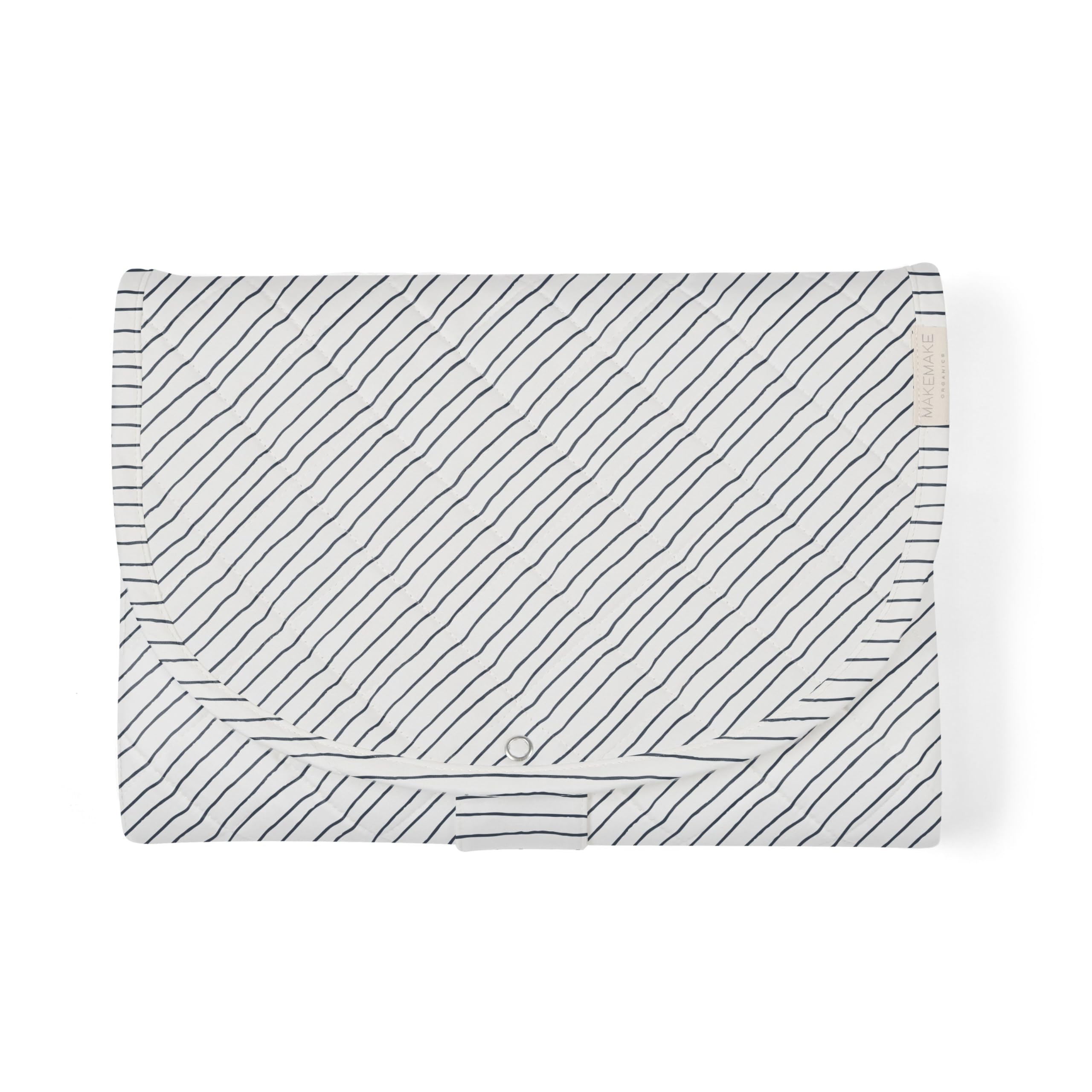 Makemake Organics portable changing pad blue stripes open with soft organic cotton for gentle diaper changes