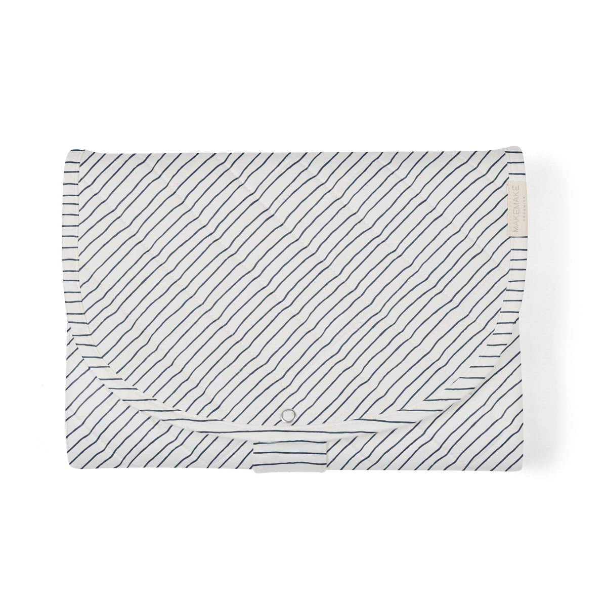 Makemake Organics portable changing pad blue stripes open with soft organic cotton for gentle diaper changes