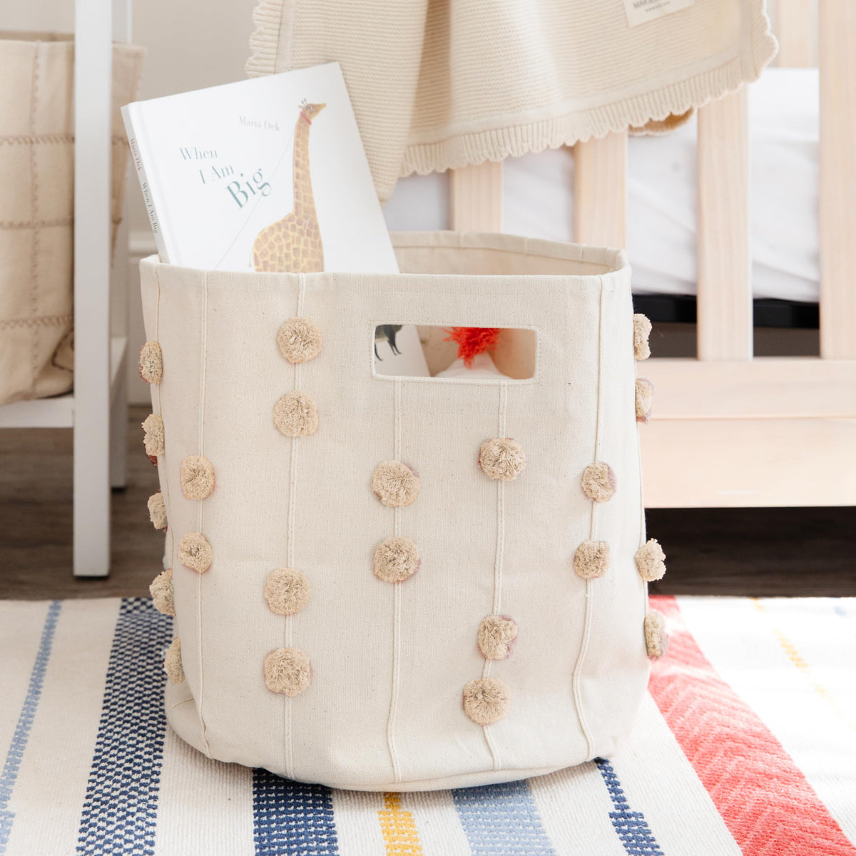 Makemake Organics storage bin in a tidy closet, sturdy 13x12 inches.