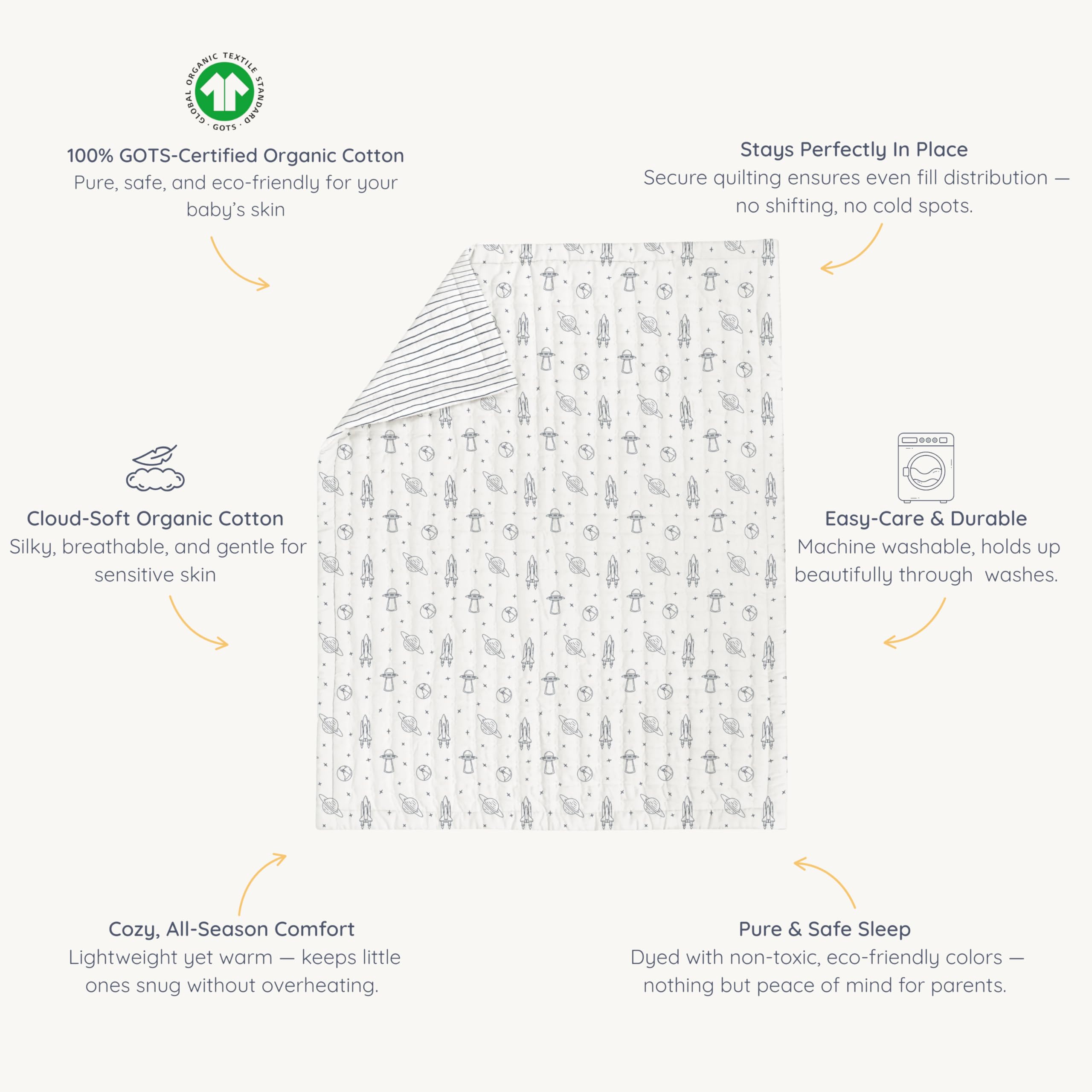 MakeMake Organics quilted warmth provides all-season layering for naps travels and bedtime