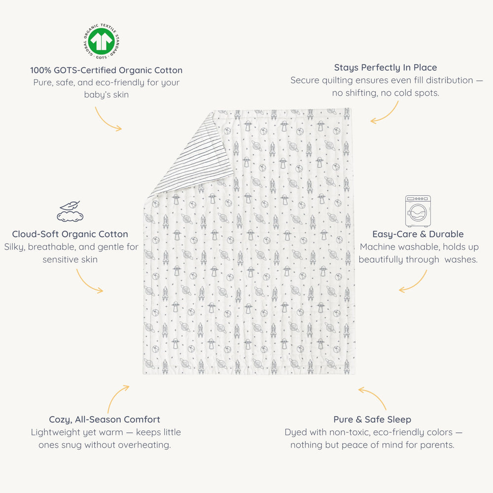 MakeMake Organics quilted warmth provides all-season layering for naps travels and bedtime