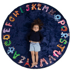 Malamaa ABC rug 6ft blue round, ideal for expansive toddler play areas