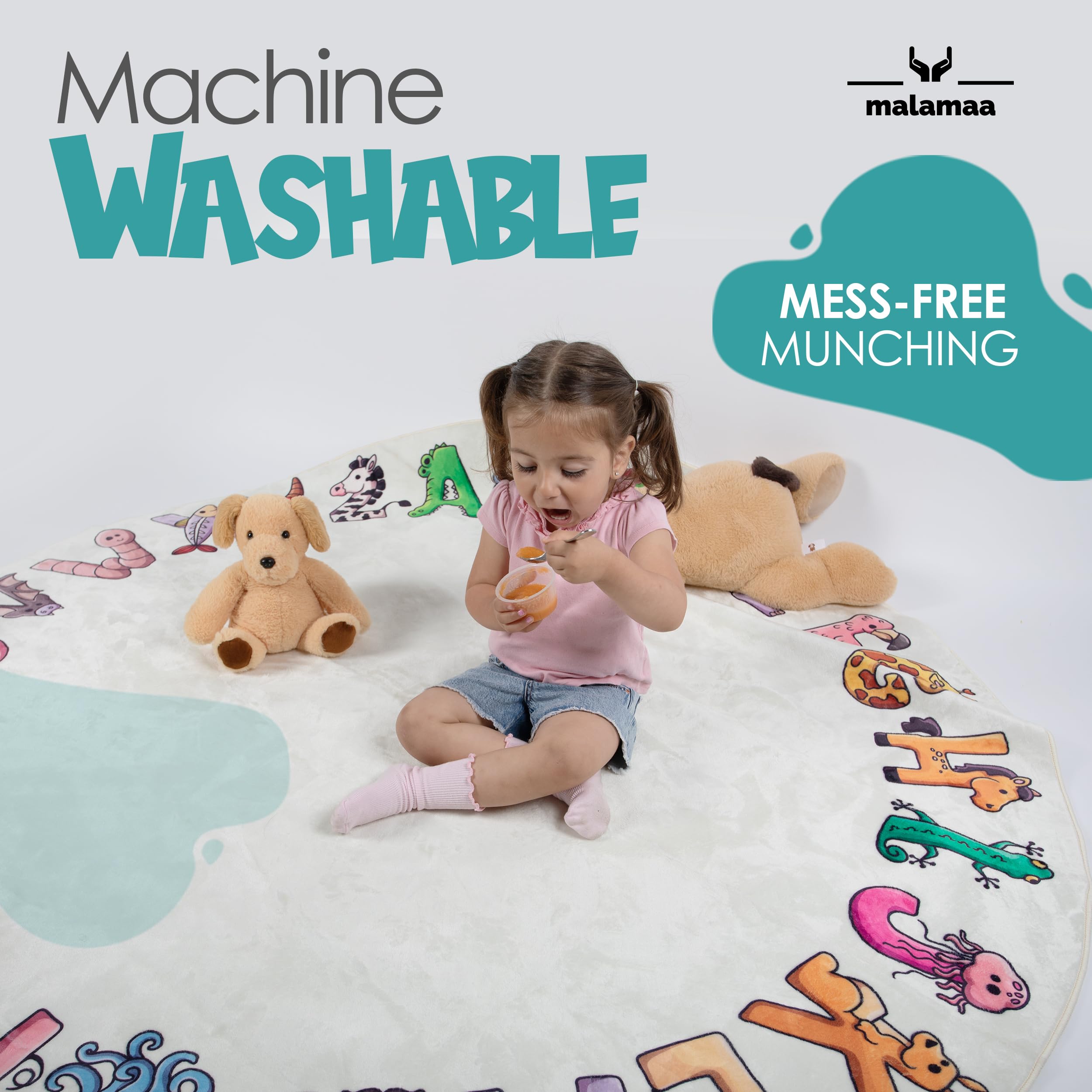 Malamaa ABC Rug features alphabet visuals to support early learning activities.