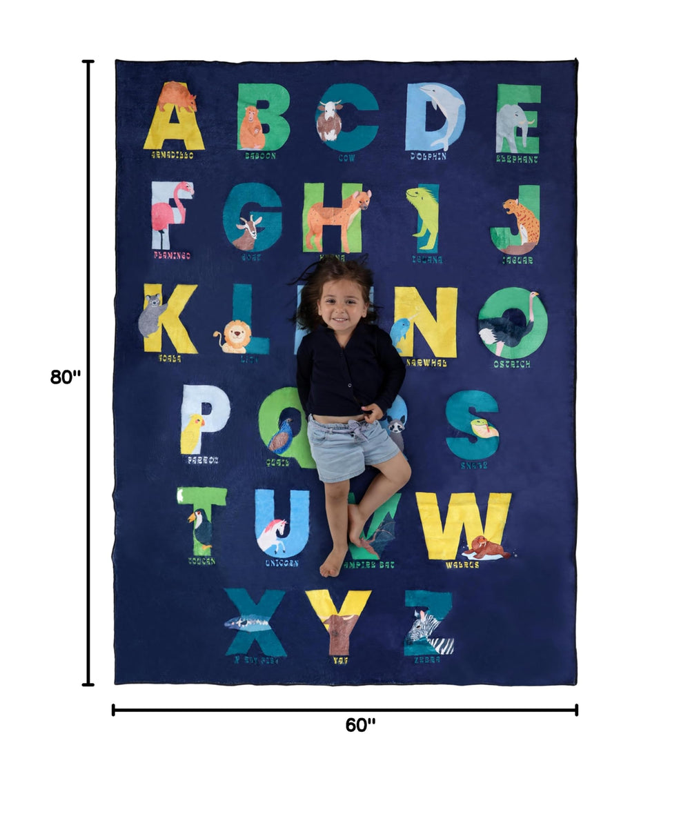 Malamaa ABC Rug classroom blue with alphabet design encourages early learning in group spaces.