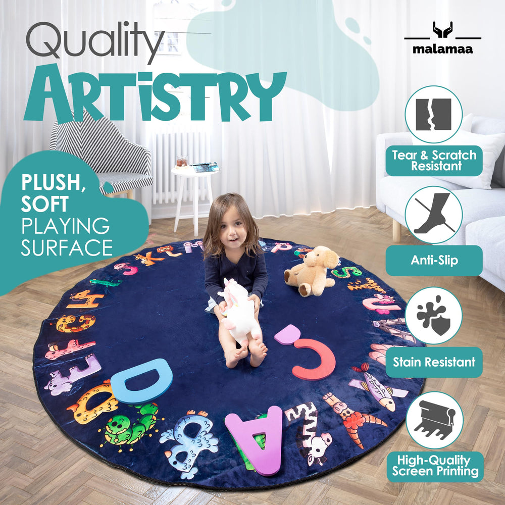 Malamaa ABC rug durable machine-washable for easy cleaning after messy playtime