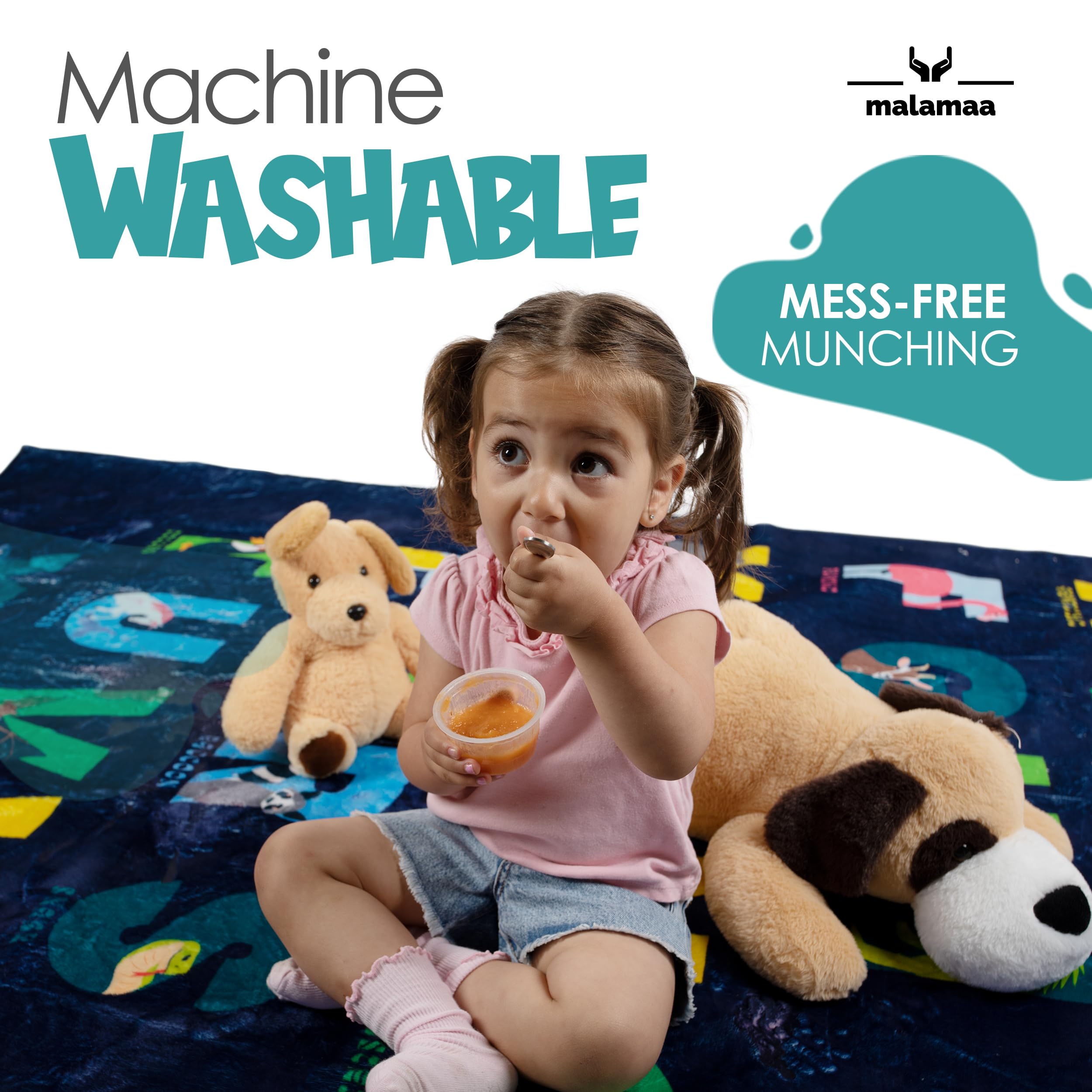 Malamaa ABC Rug size 80x60 inches, covers large play area in nursery or classroom.