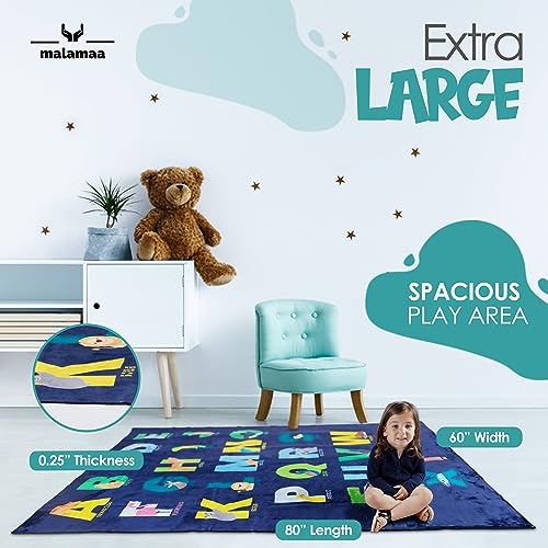 Malamaa ABC Rug soft plush surface supports crawling and safe play for toddlers.