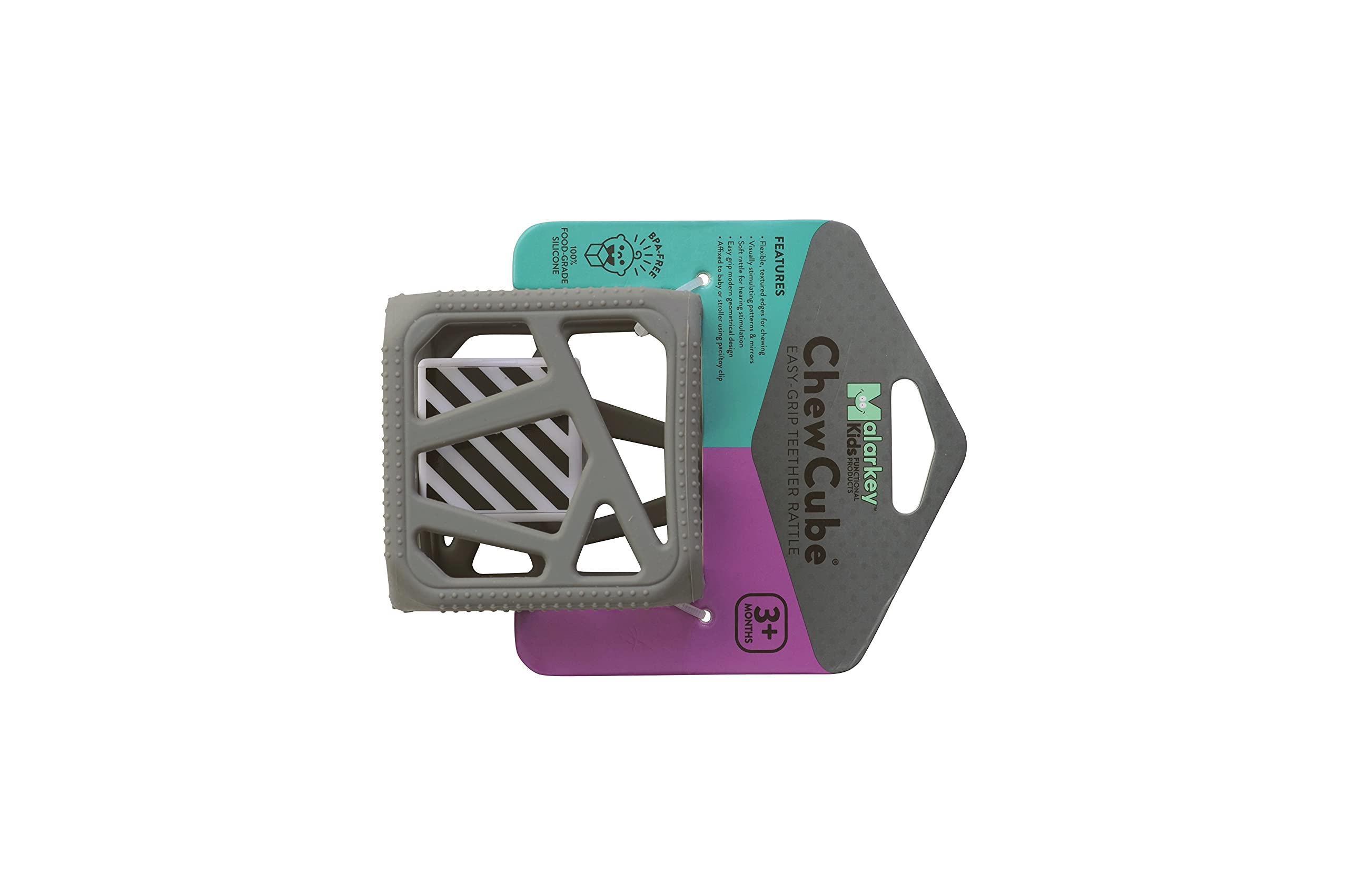 Malarkey Kids Grey Chew Cube mirrors enhance early visual tracking